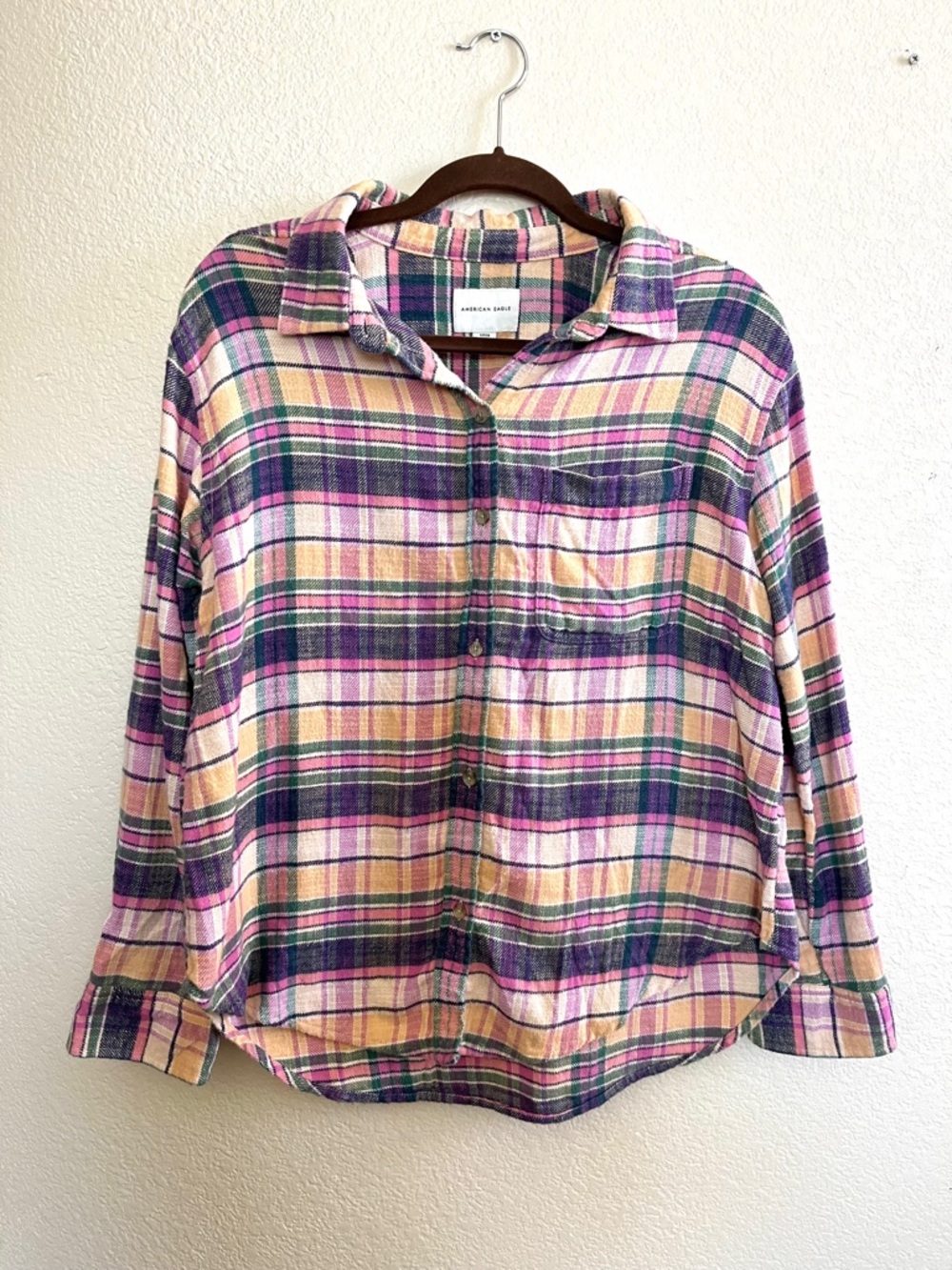 American Eagle Multicolor Pastel Plaid Button-Up Shirt